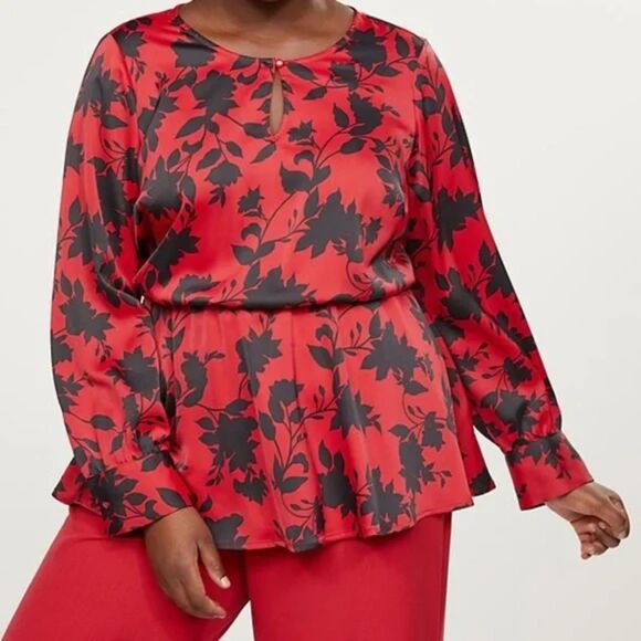 Lane Bryant Tops - Lane Bryant Red & Black Floral Blouse – Size 24